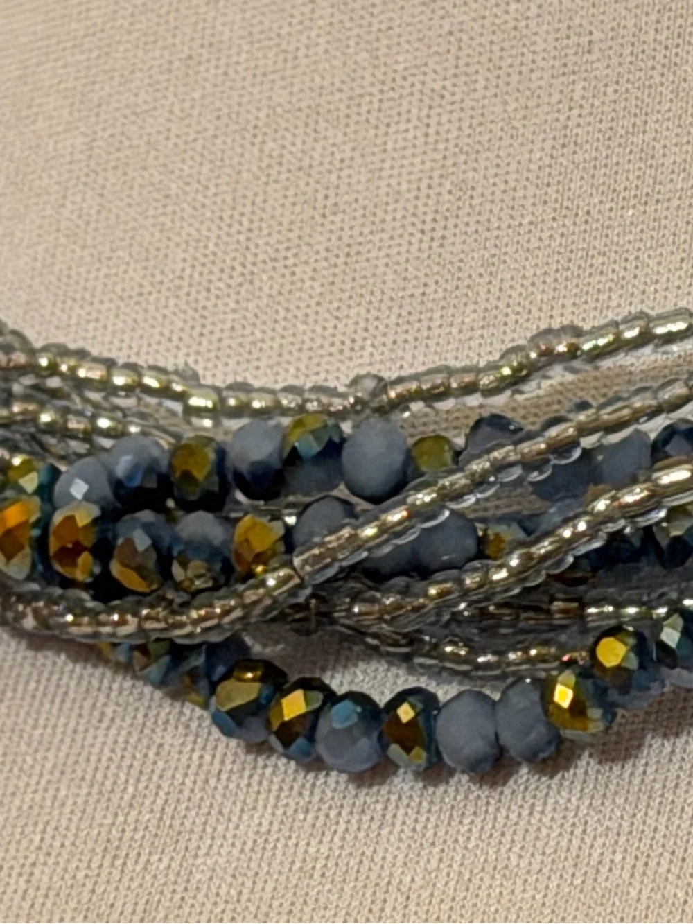 Twisted Multi-Strand Beaded Necklace in Steel Blue and Silver